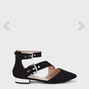 Lemon Drop by Privilege - Herald Vegan Suede Flats - Black & Silver - Size 8